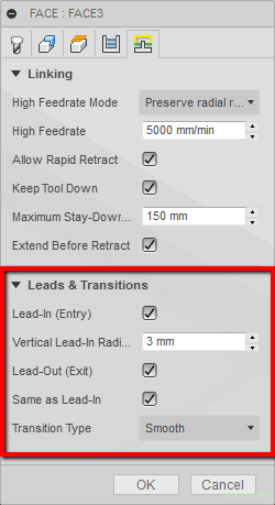 leads and transitions fusion 360
