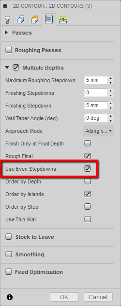 use even stepdowns fusion 360