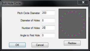 bolt hole circle in alphacam options